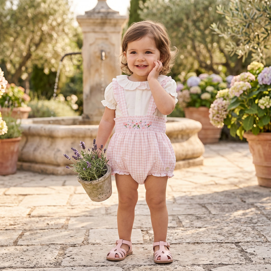 Baby Girls Pink Gingham Dungaree Bloomer Set