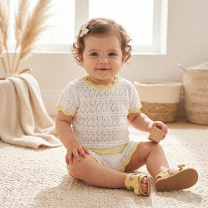 Girls Ecru Openwork Knit Short Set