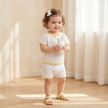 Girls Ecru Openwork Knit Short Set