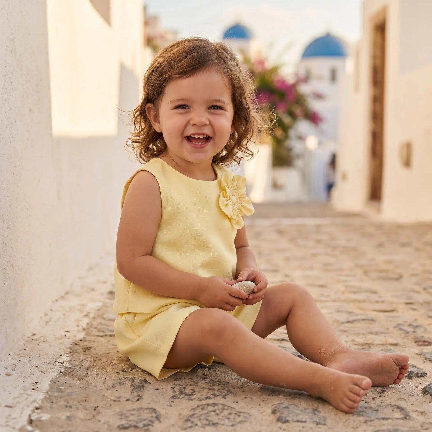Girls Sunshine Floral Top &amp; Tencel Linen Bermuda Shorts Set YELL OH!