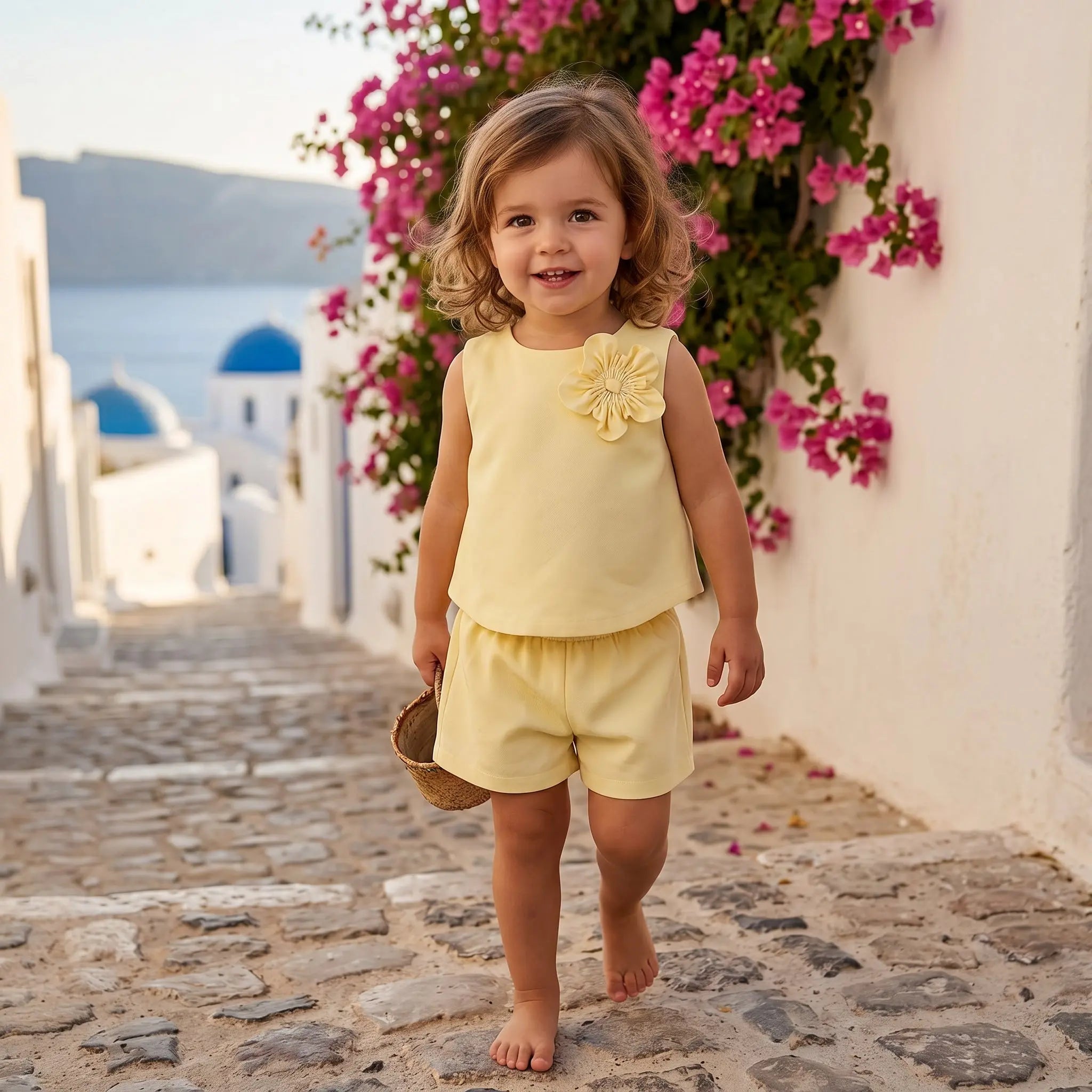 Girls Sunshine Floral Top &amp; Tencel Linen Bermuda Shorts Set YELL OH!