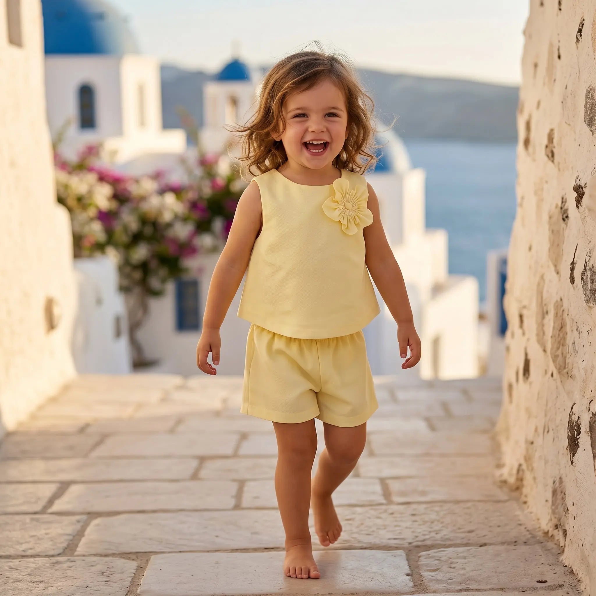 Girls Sunshine Floral Top &amp; Tencel Linen Bermuda Shorts Set YELL OH!