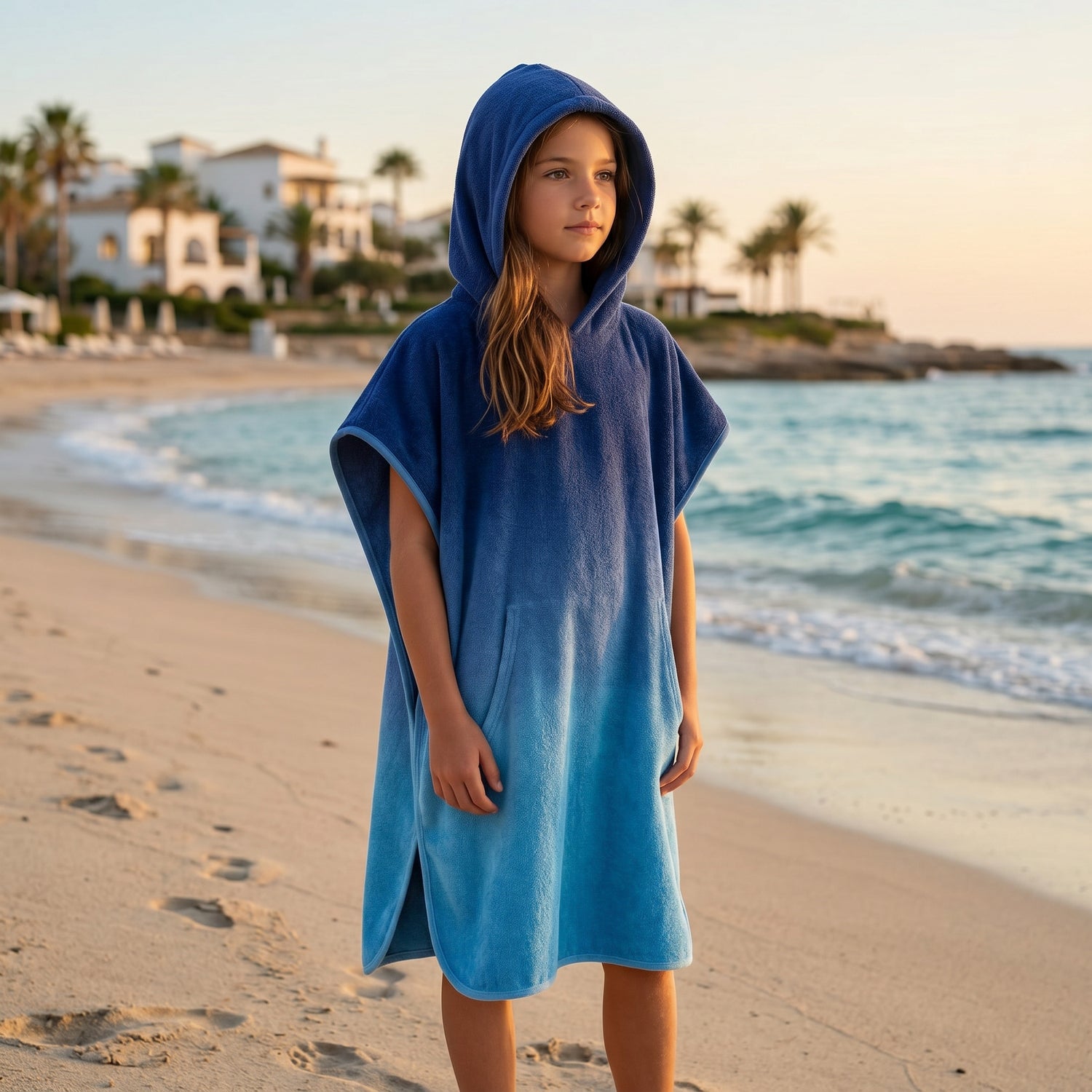 Girls Mazarine Blue Organic Cotton Beach Cover-Up Poncho
