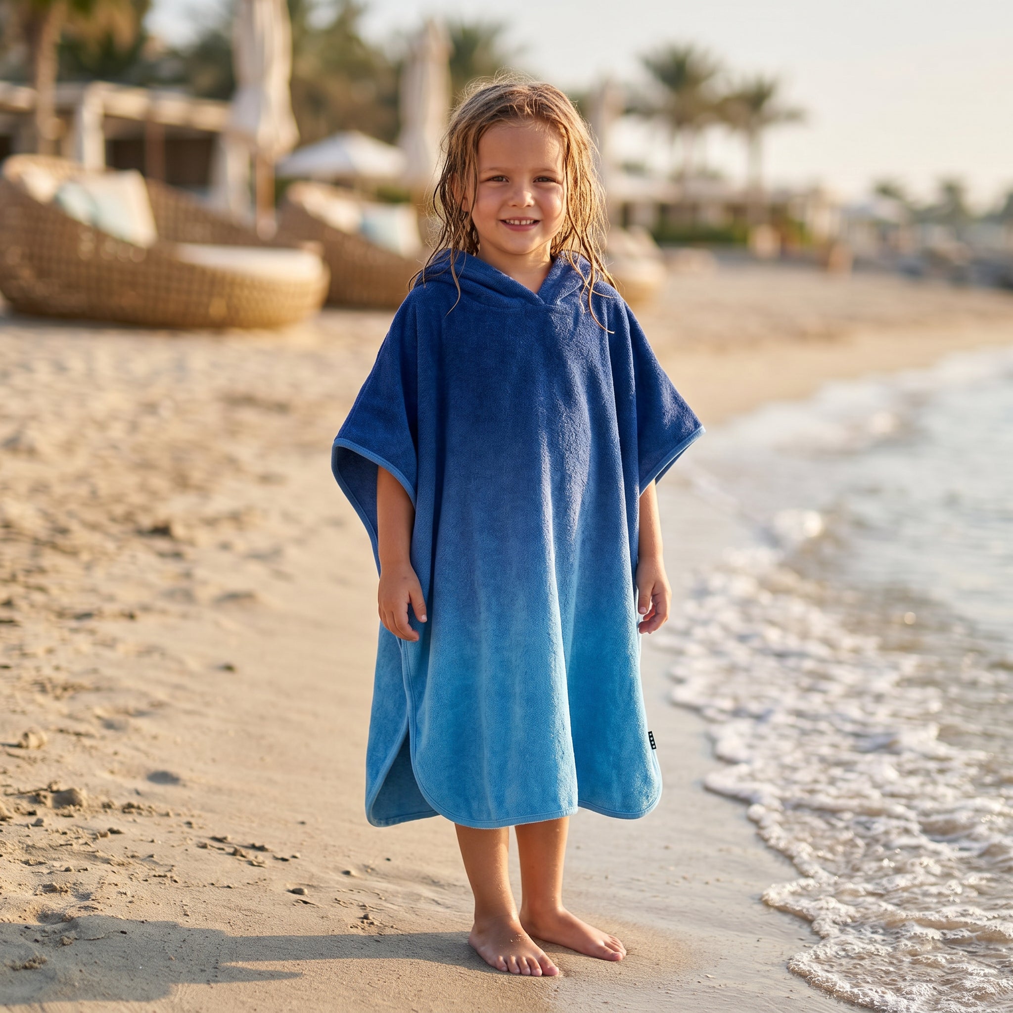 Girls Mazarine Blue Organic Cotton Beach Cover-Up Poncho