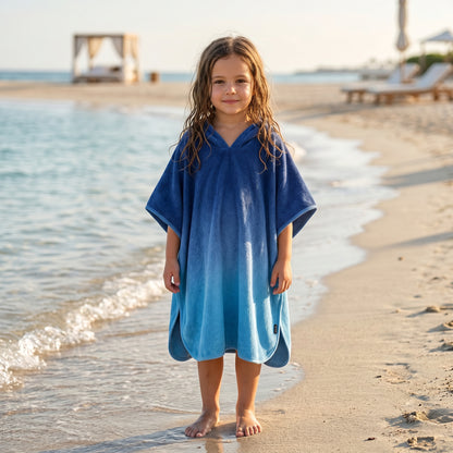 Girls Mazarine Blue Organic Cotton Beach Cover-Up Poncho