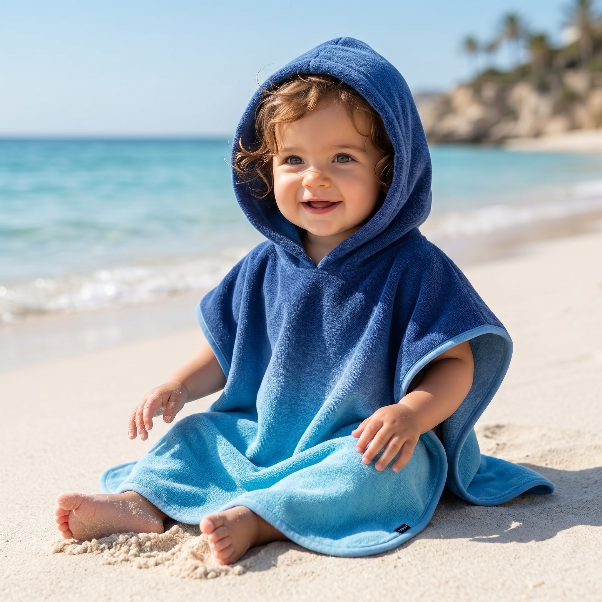 Girls Mazarine Blue Organic Cotton Beach Cover-Up Poncho