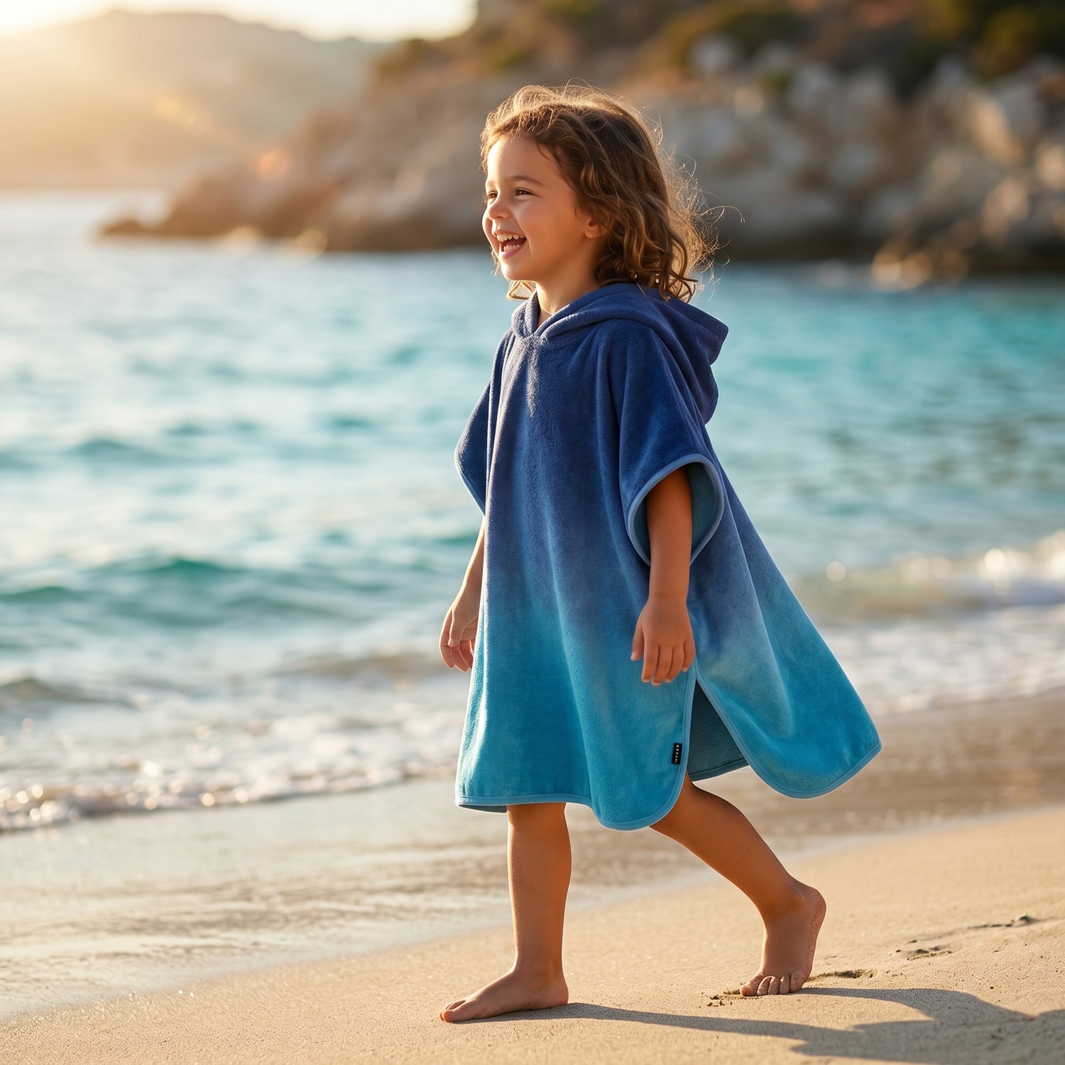 Girls Mazarine Blue Organic Cotton Beach Cover-Up Poncho