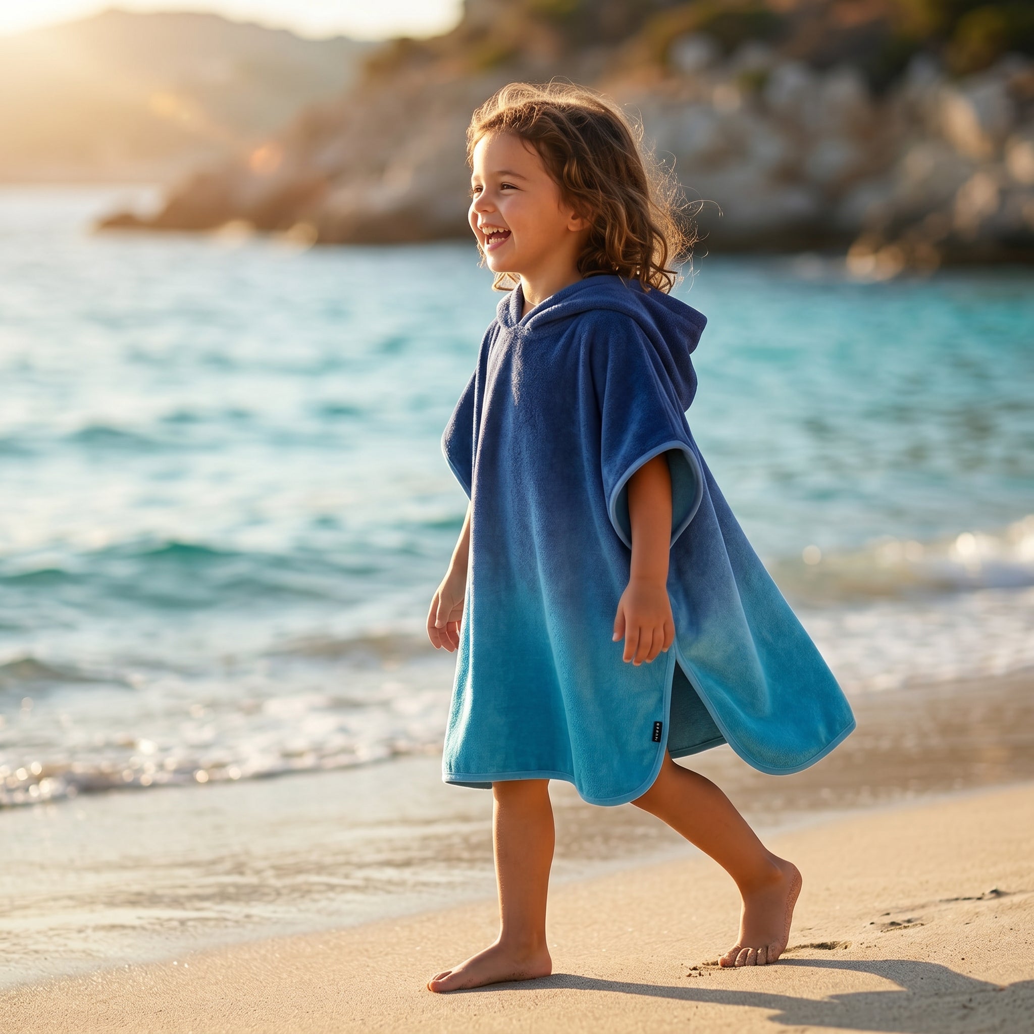 Girls Mazarine Blue Organic Cotton Beach Cover-Up Poncho