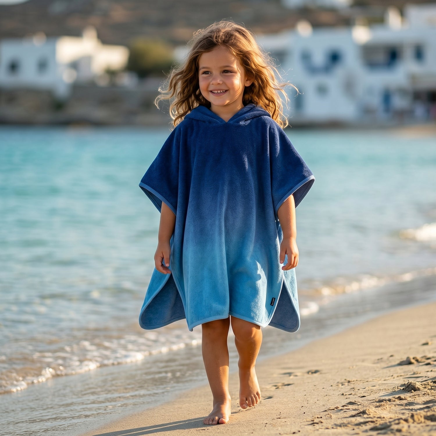 Girls Mazarine Blue Organic Cotton Beach Cover-Up Poncho