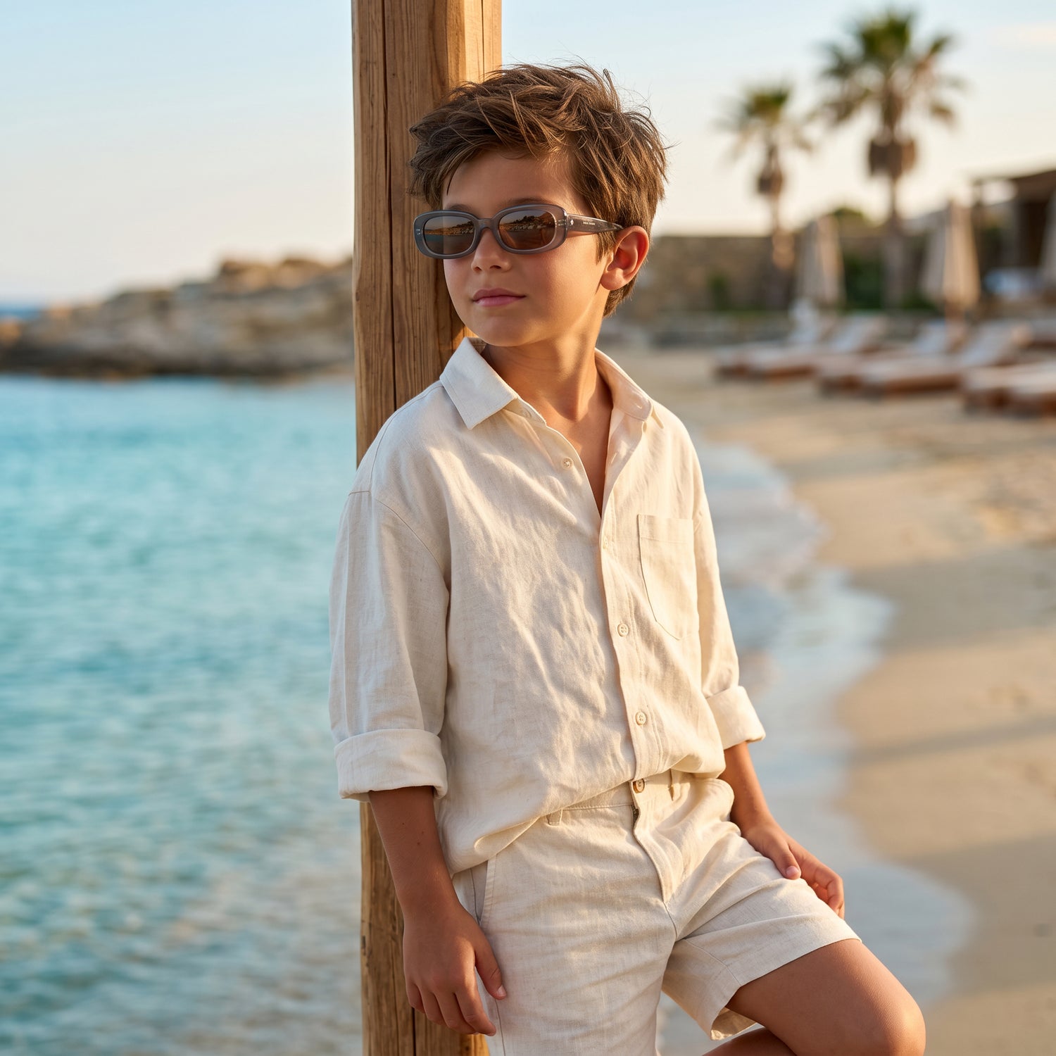 Boys Selah Black Oval Sunglasses