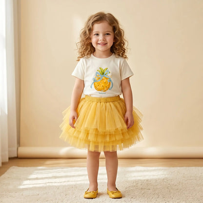Girls Pineapple T-Shirt &amp; Yellow Tulle Skirt Set Sol Vera