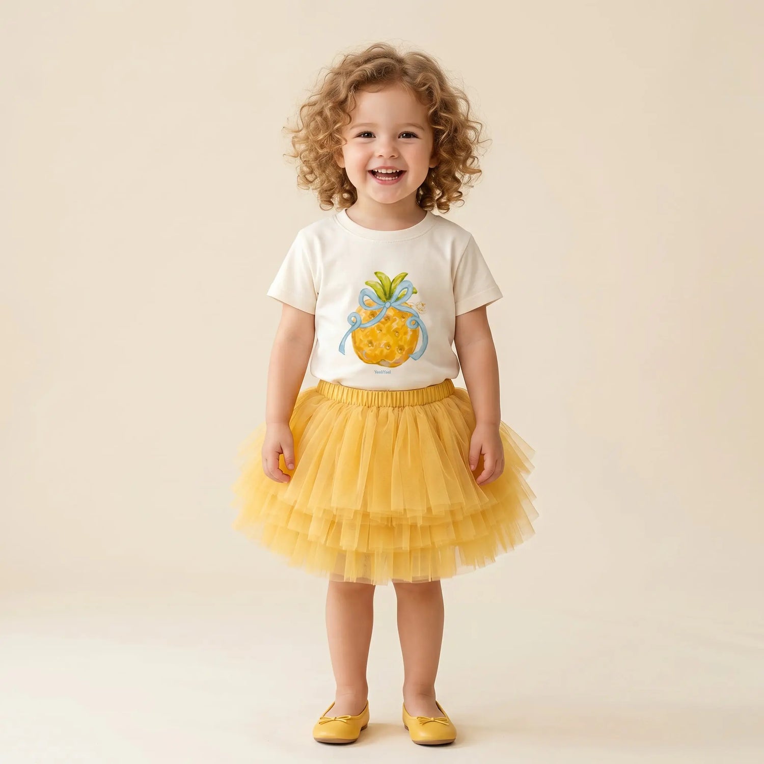 Girls Pineapple T-Shirt &amp; Yellow Tulle Skirt Set Sol Vera