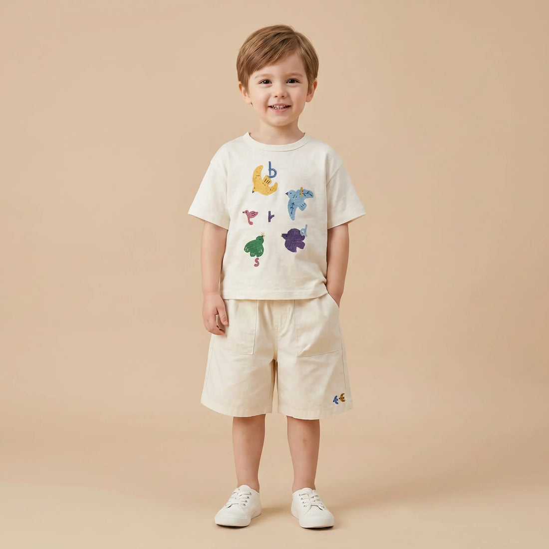 Girls Cream Graphic T-Shirt &amp; Shorts Set Sol Vera
