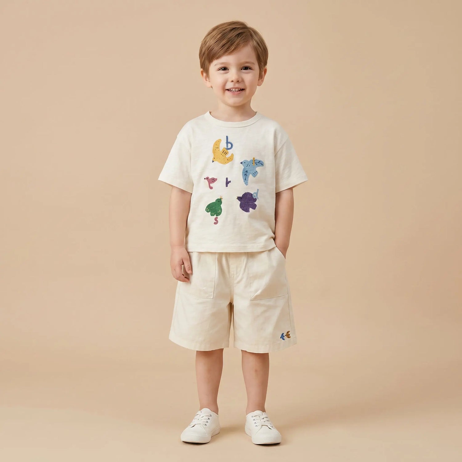 Girls Cream Graphic T-Shirt &amp; Shorts Set Sol Vera