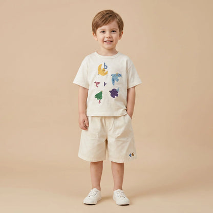 Girls Cream Graphic T-Shirt &amp; Shorts Set Sol Vera