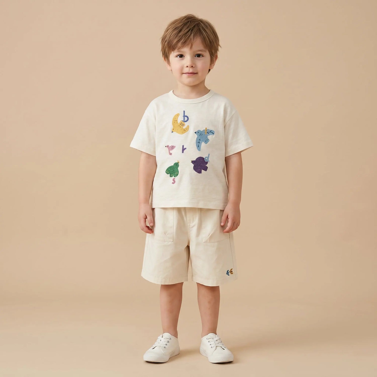Girls Cream Graphic T-Shirt &amp; Shorts Set Sol Vera