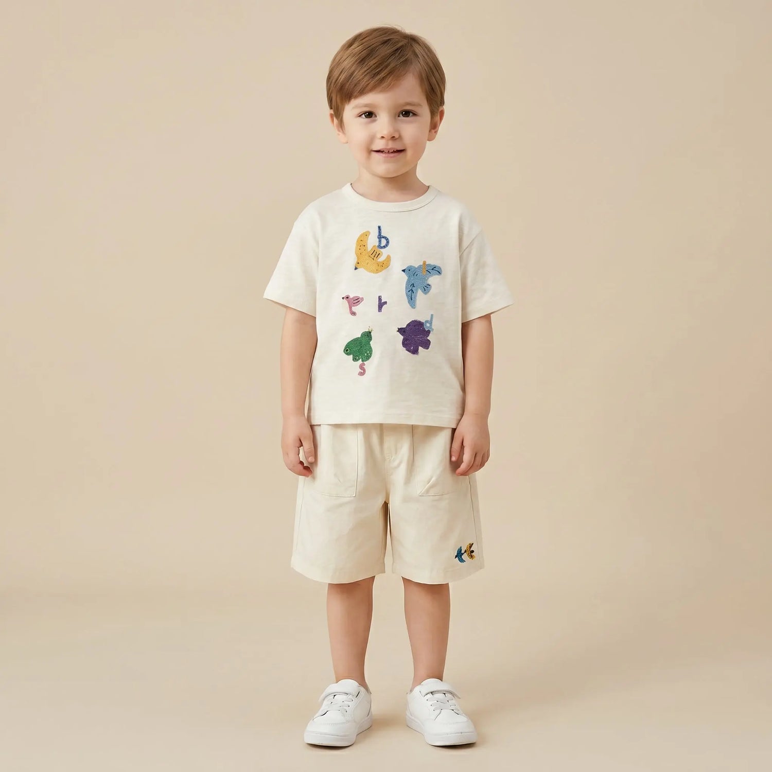 Girls Cream Graphic T-Shirt &amp; Shorts Set Sol Vera