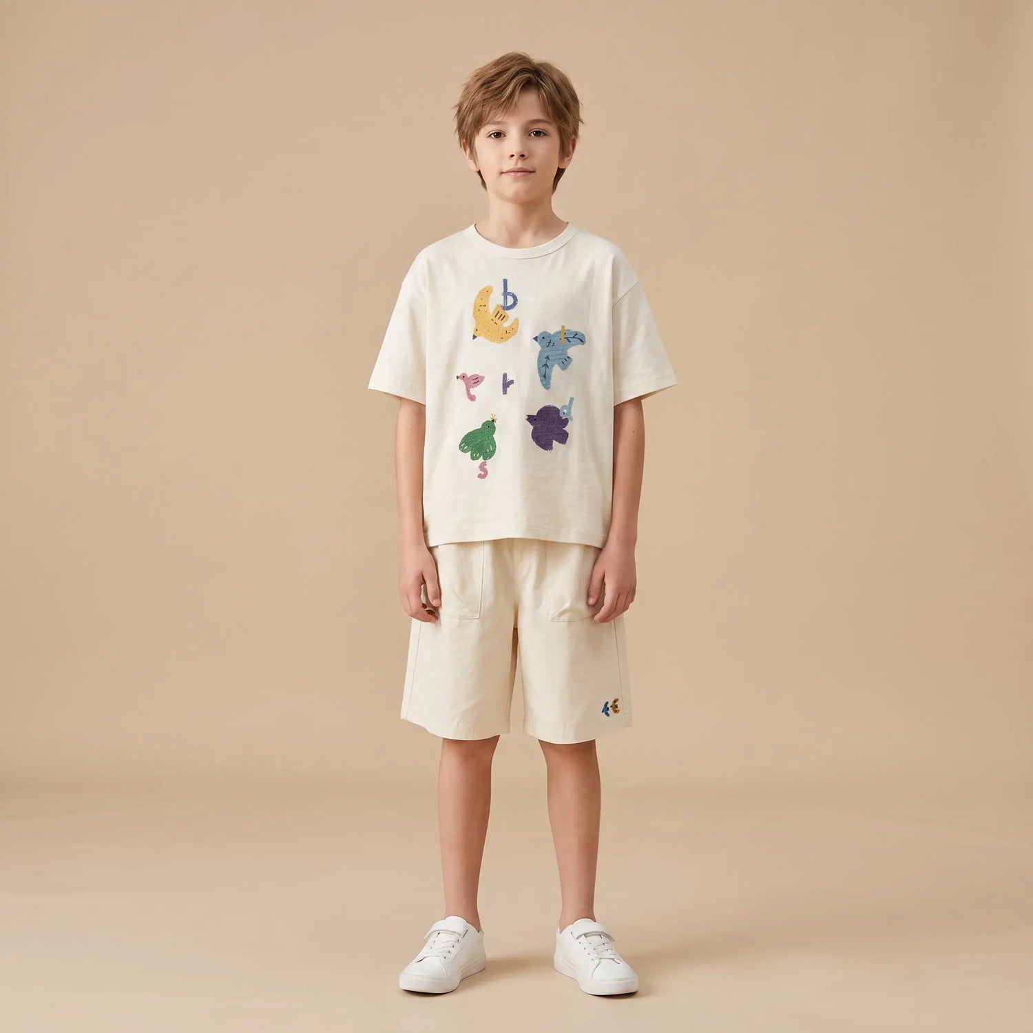 Girls Cream Graphic T-Shirt &amp; Shorts Set Sol Vera