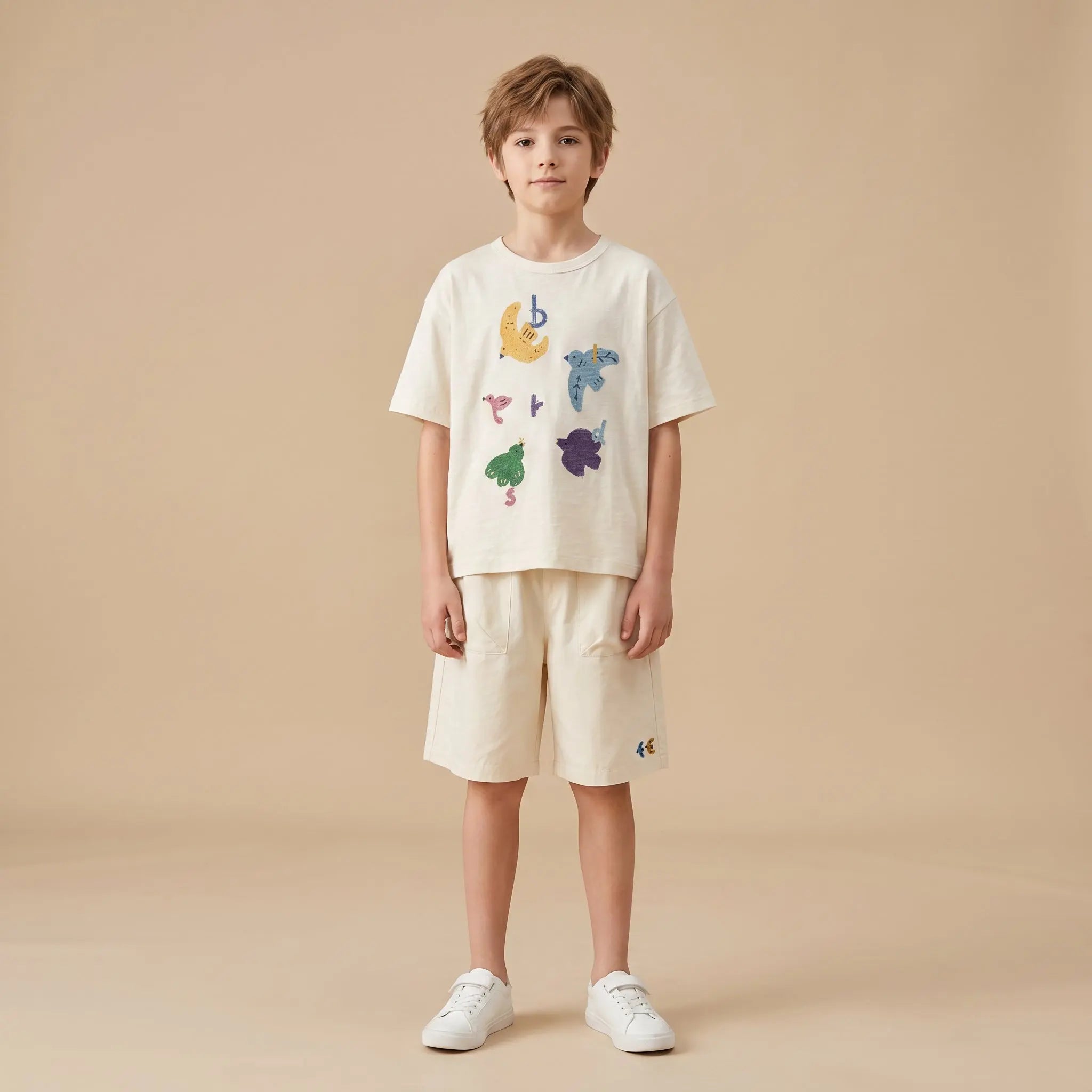 Girls Cream Graphic T-Shirt &amp; Shorts Set Sol Vera