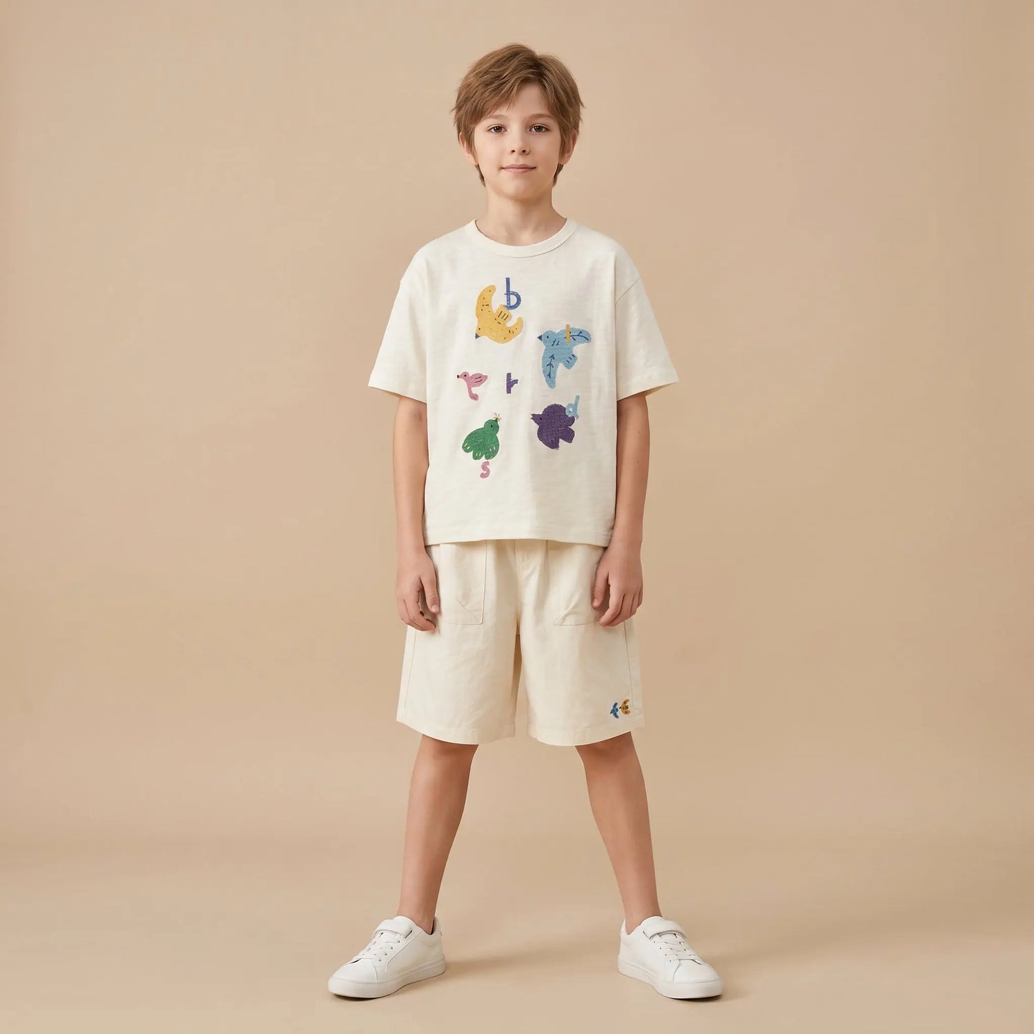 Girls Cream Graphic T-Shirt &amp; Shorts Set Sol Vera