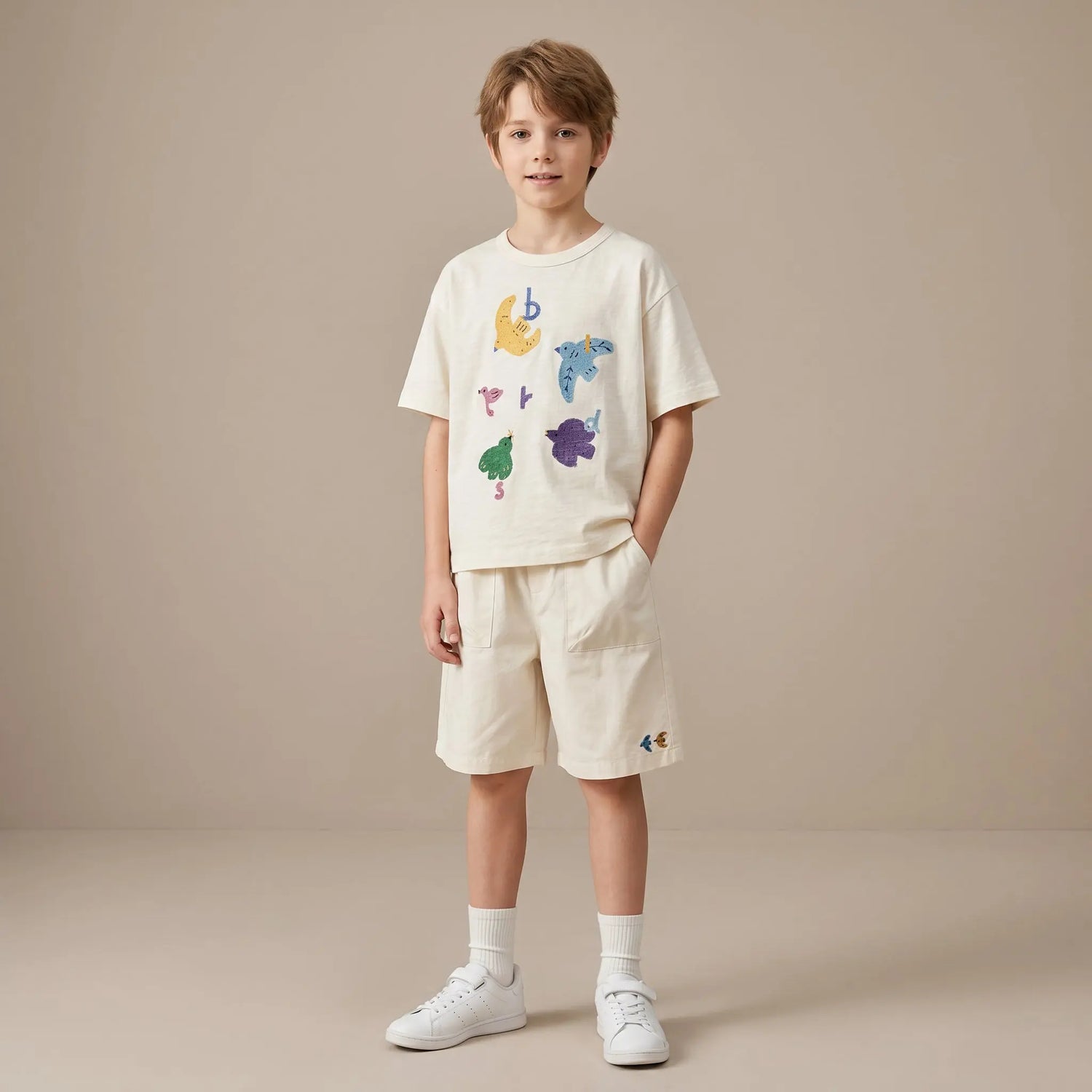 Girls Cream Graphic T-Shirt &amp; Shorts Set Sol Vera