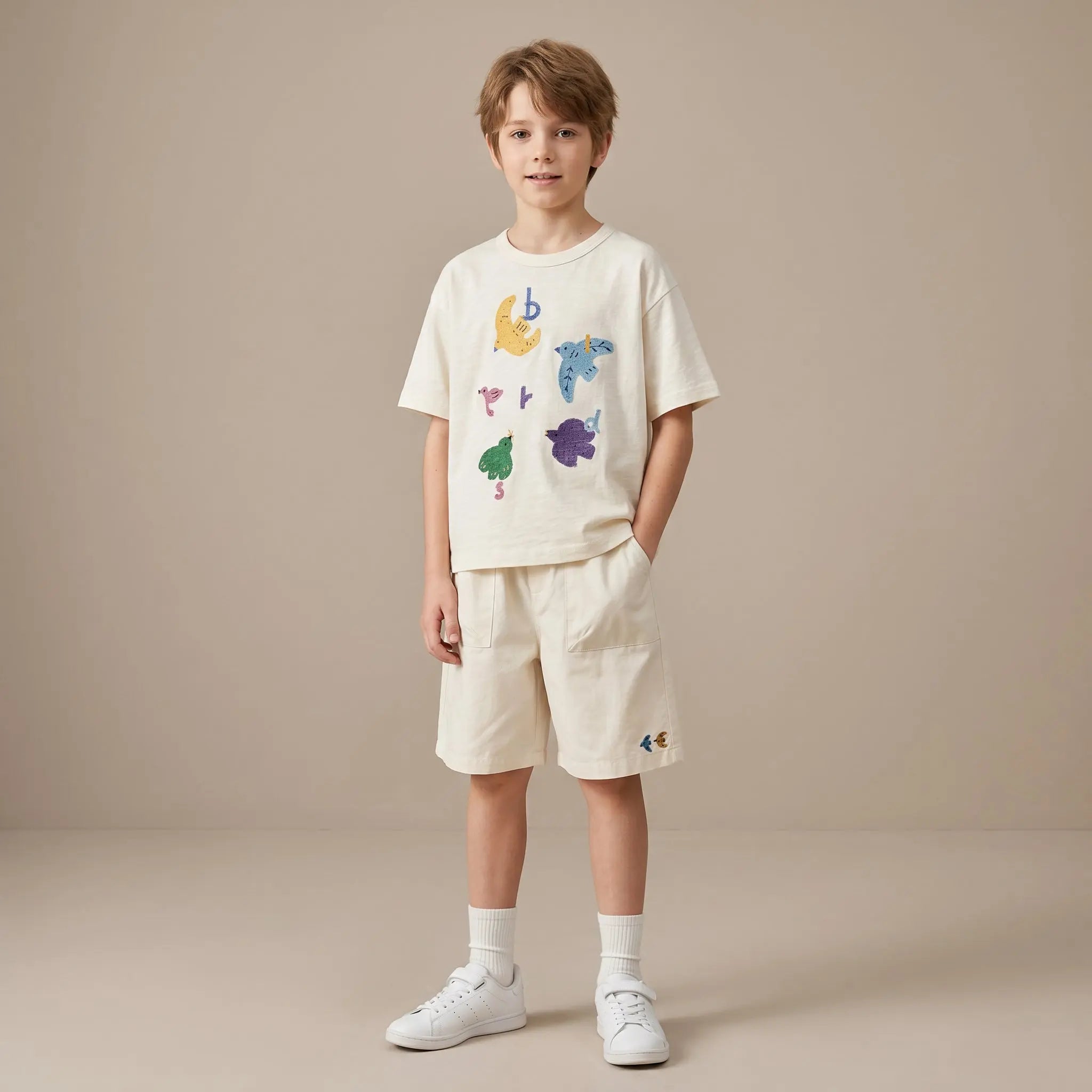Girls Cream Graphic T-Shirt &amp; Shorts Set Sol Vera
