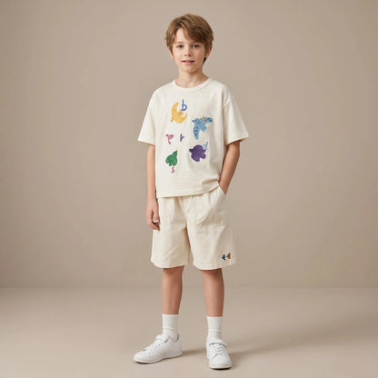 Girls Cream Graphic T-Shirt &amp; Shorts Set Sol Vera