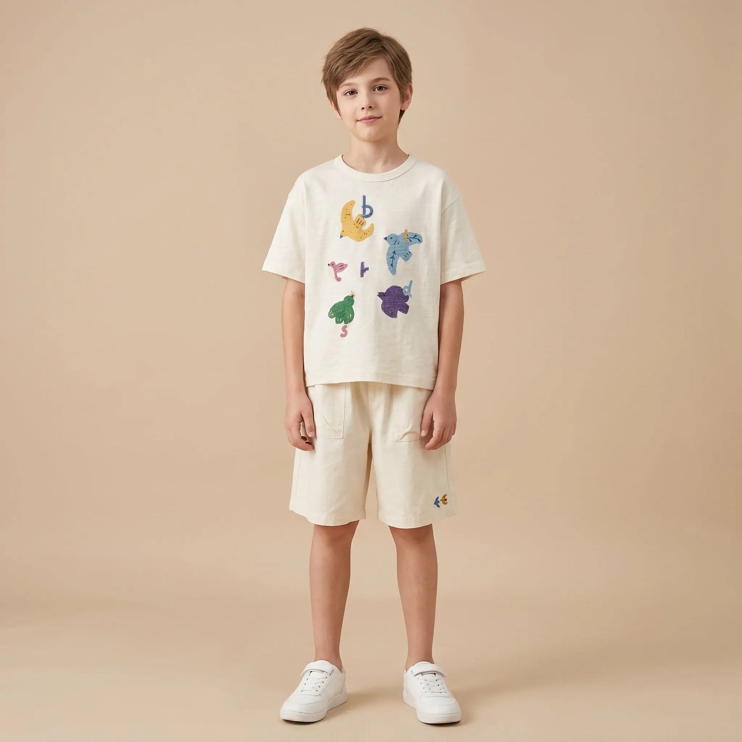 Girls Cream Graphic T-Shirt &amp; Shorts Set Sol Vera