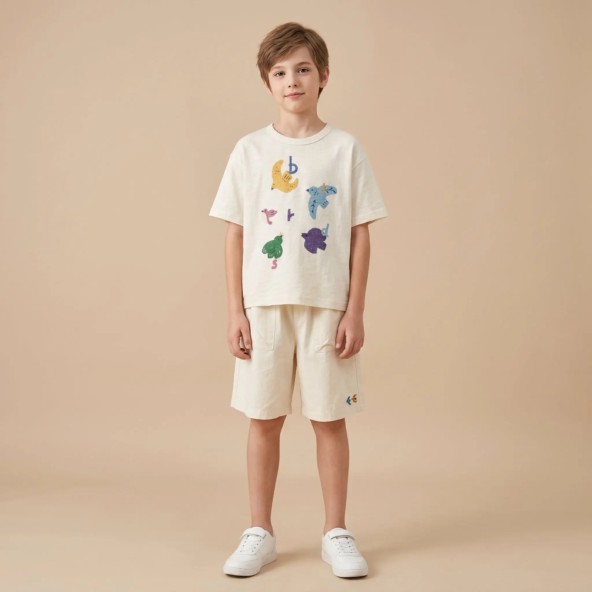 Girls Cream Graphic T-Shirt &amp; Shorts Set Sol Vera