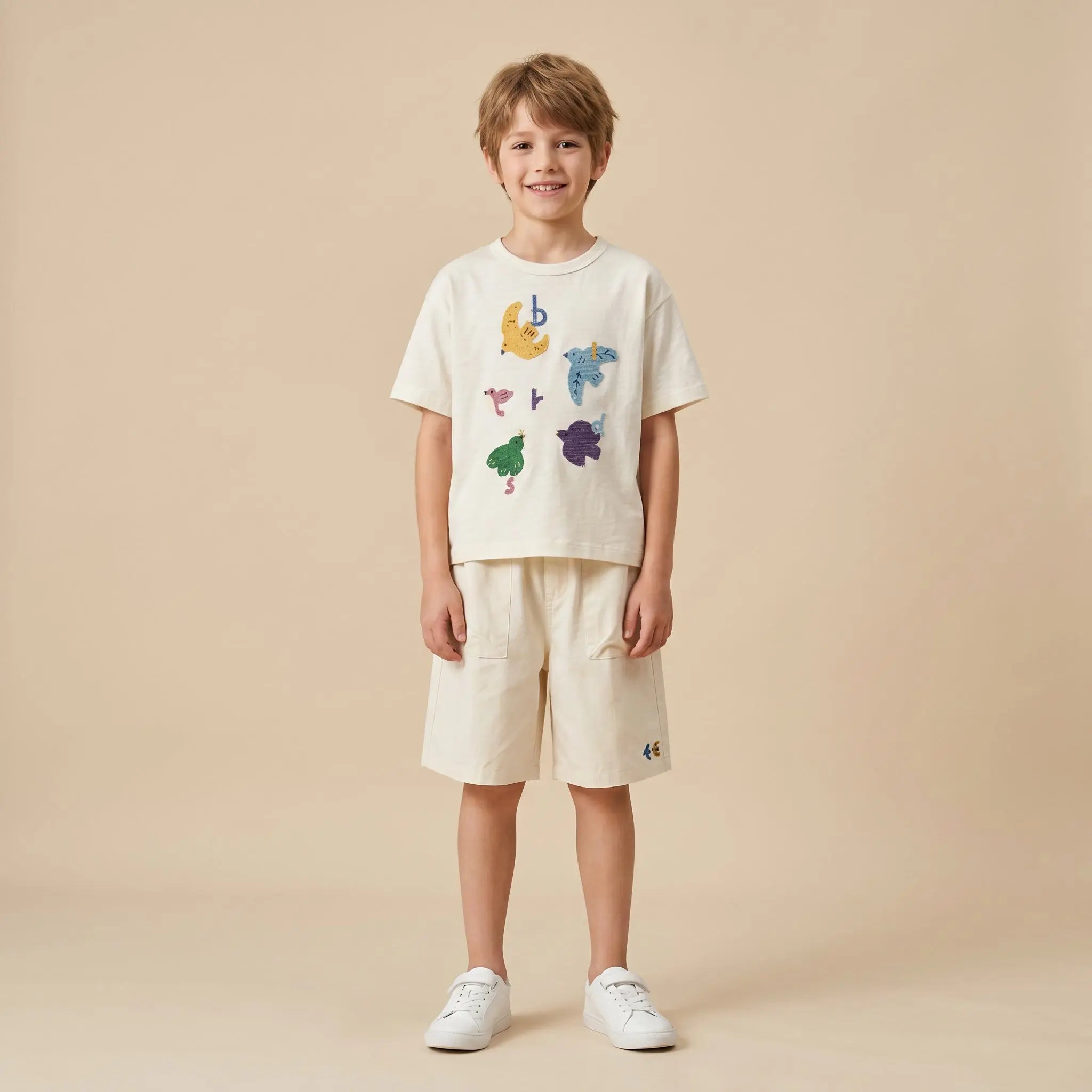 Girls Cream Graphic T-Shirt &amp; Shorts Set Sol Vera