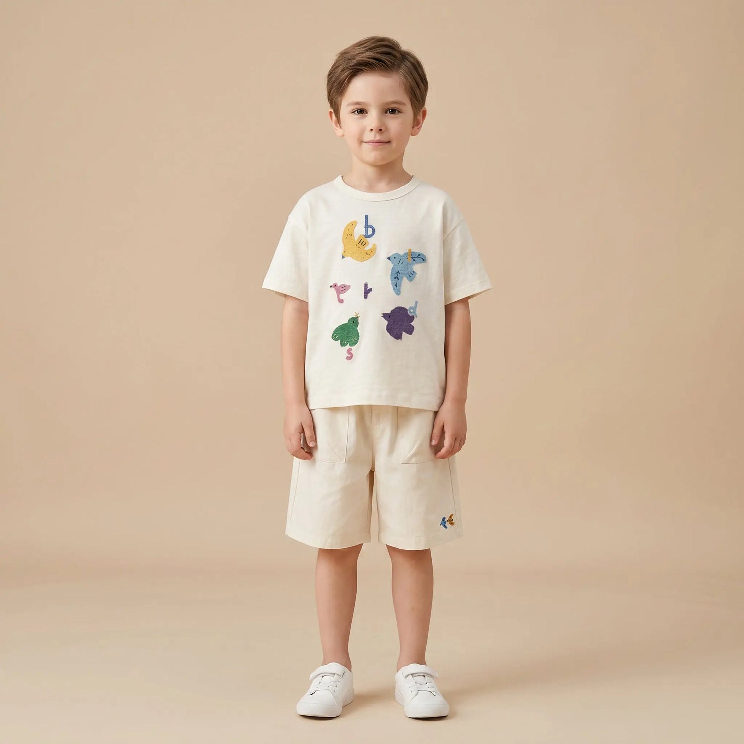 Girls Cream Graphic T-Shirt &amp; Shorts Set Sol Vera