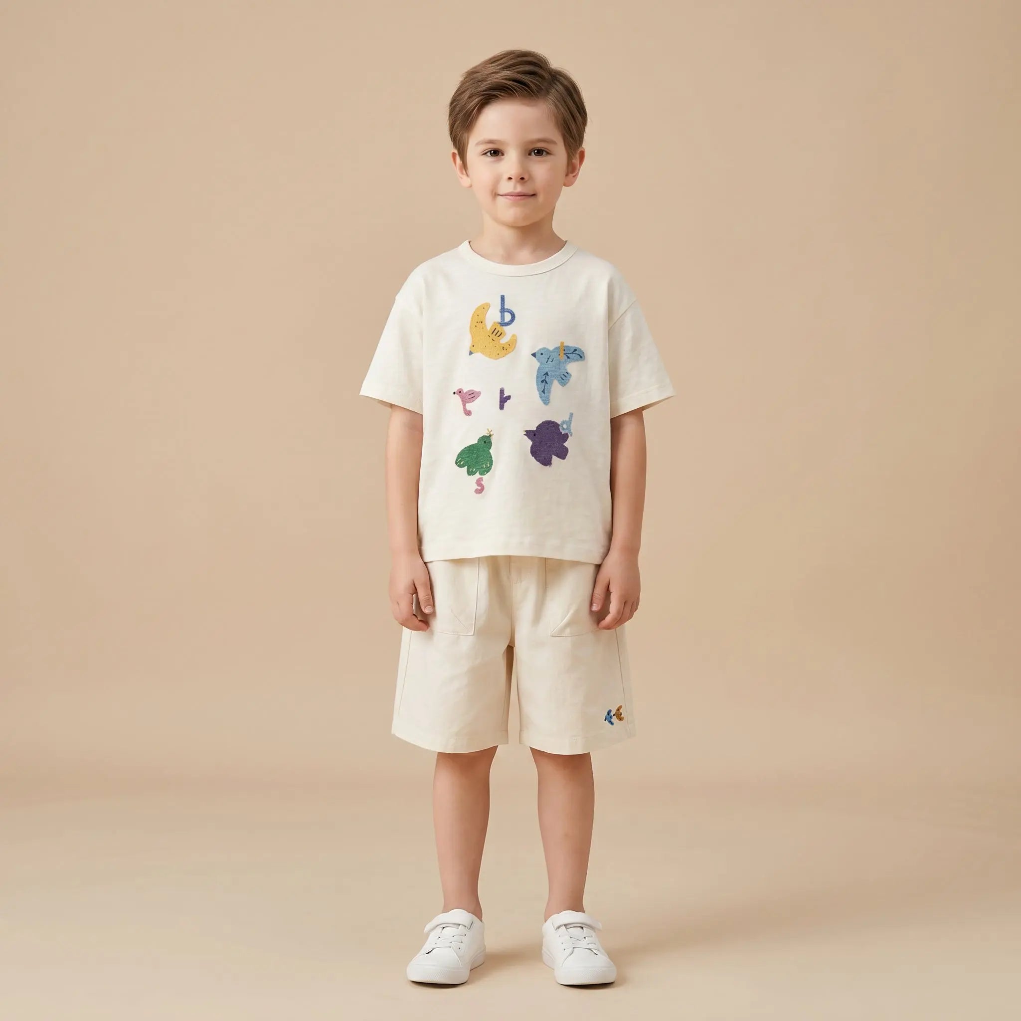 Girls Cream Graphic T-Shirt &amp; Shorts Set Sol Vera