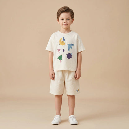 Girls Cream Graphic T-Shirt &amp; Shorts Set Sol Vera