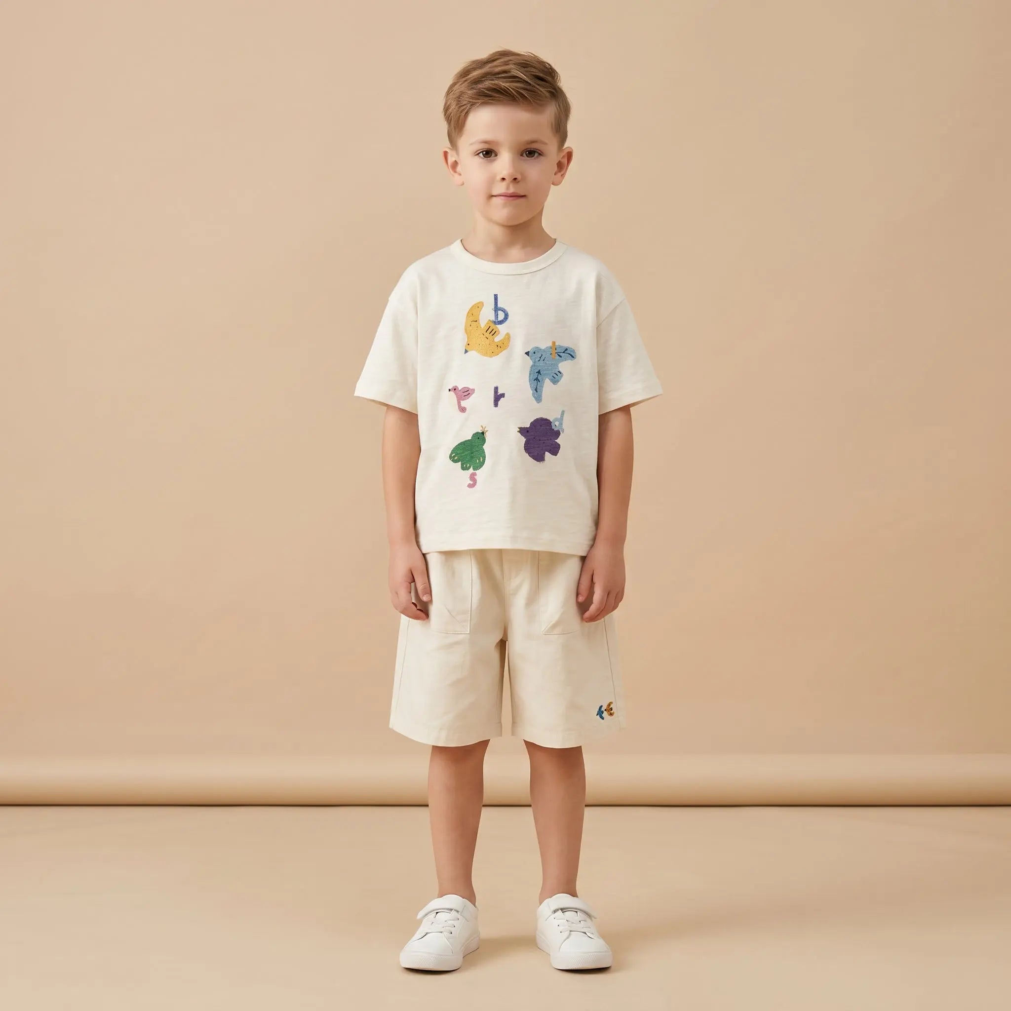 Girls Cream Graphic T-Shirt &amp; Shorts Set Sol Vera