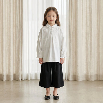 Girls White Long Sleeve Shirt with Pocket Detail Sol Vera