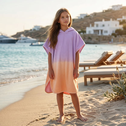 Girls Sunset Fade Hooded Beach Cover-Up Poncho