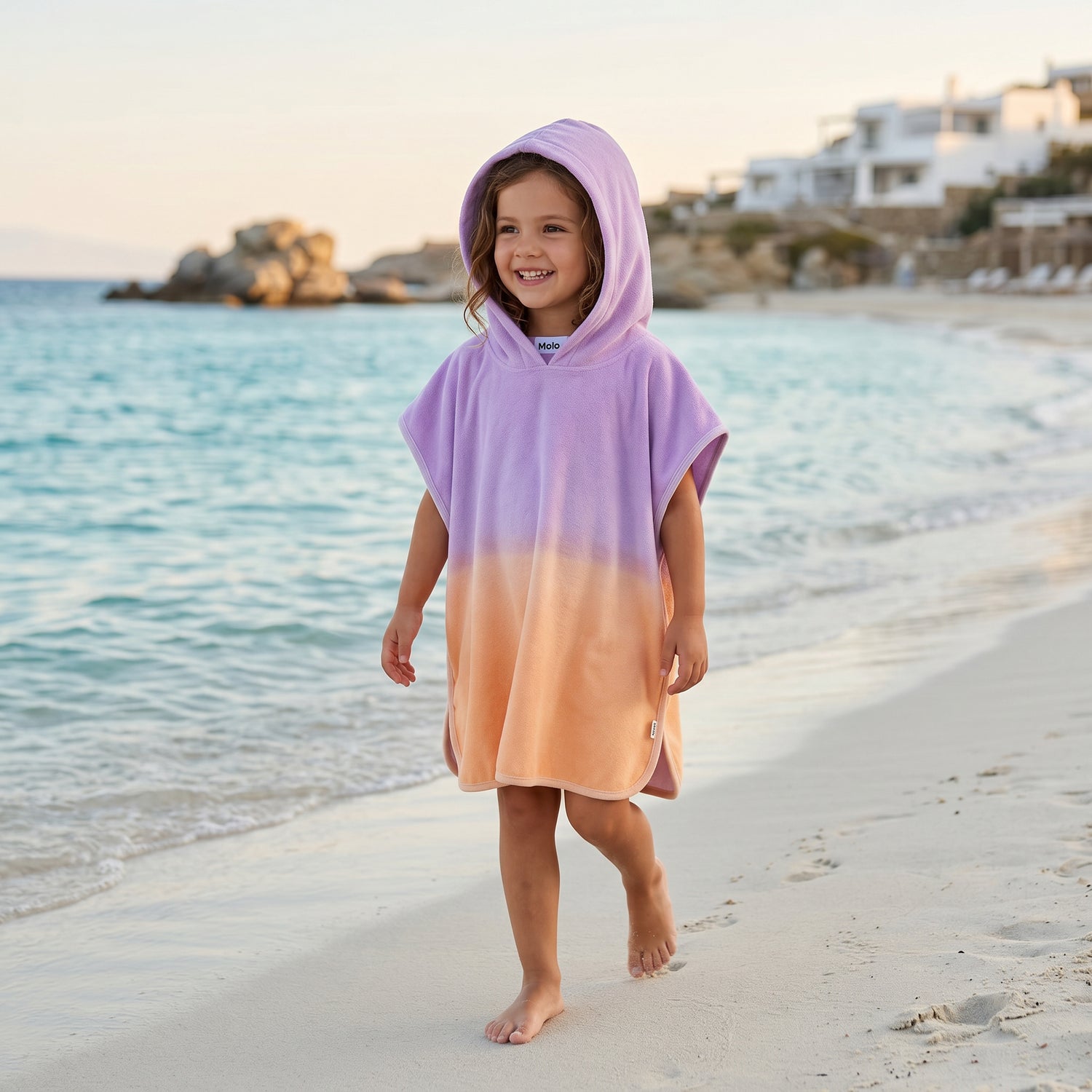 Girls Sunset Fade Hooded Beach Cover-Up Poncho