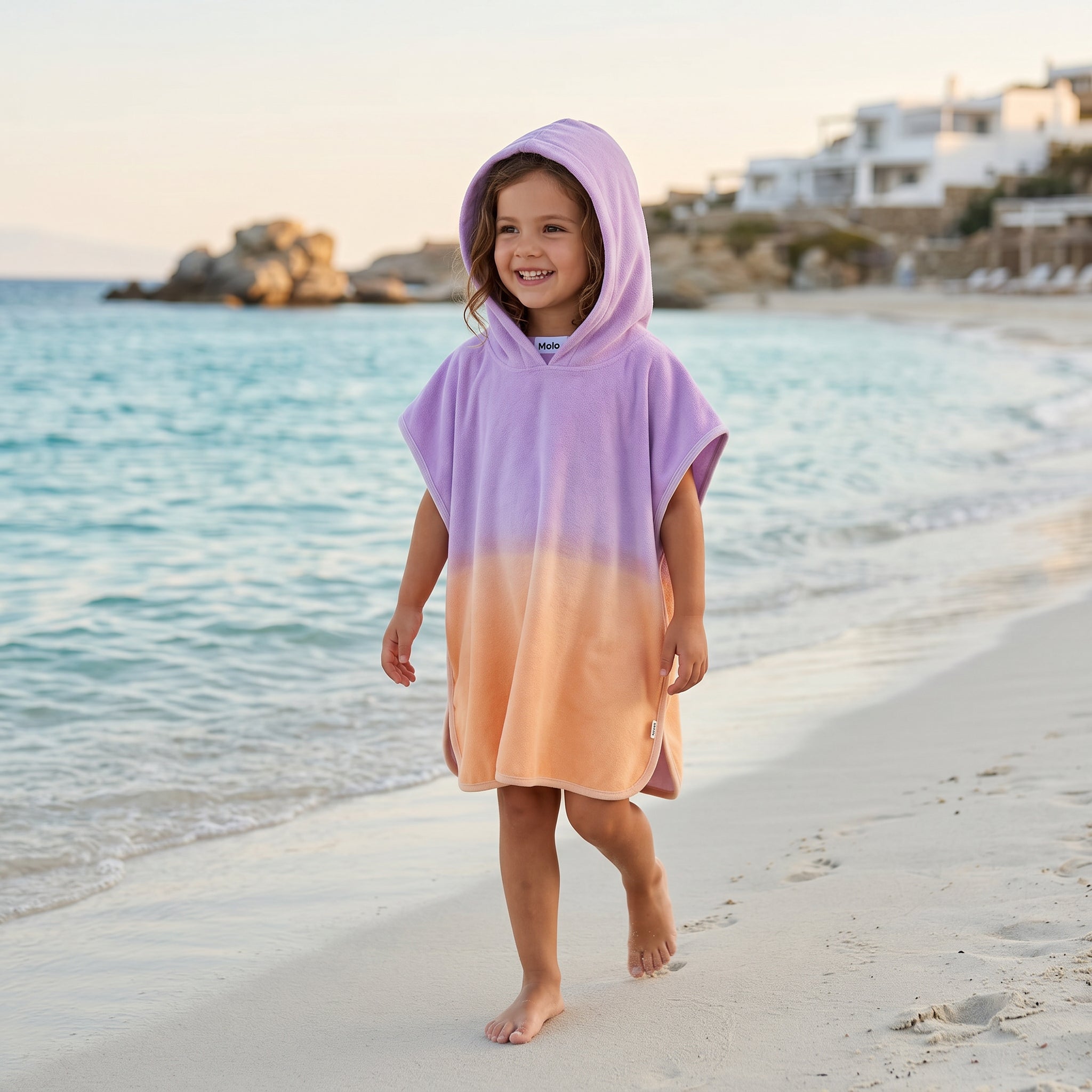 Girls Sunset Fade Hooded Beach Cover-Up Poncho