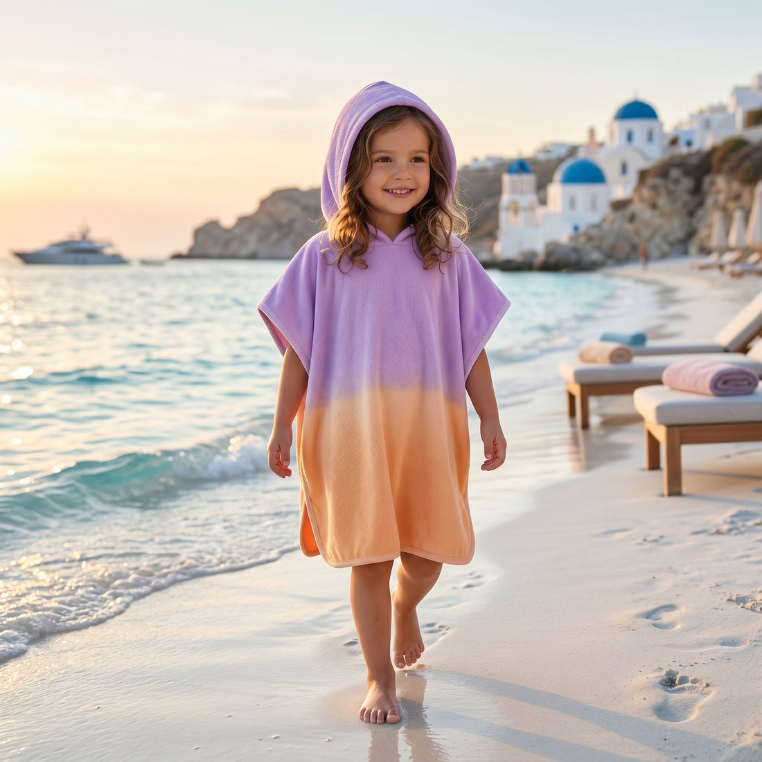 Girls Sunset Fade Hooded Beach Cover-Up Poncho