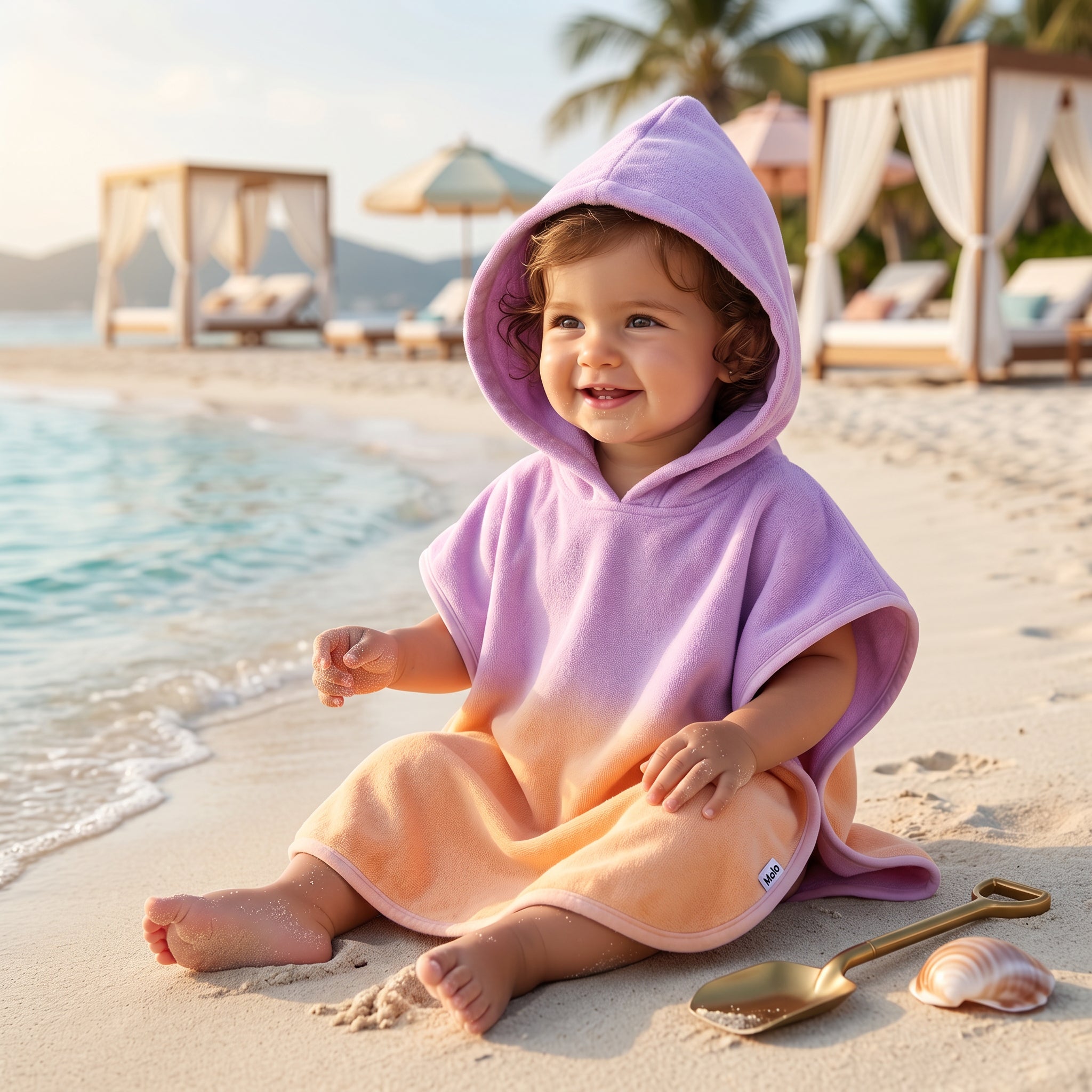 Girls Sunset Fade Hooded Beach Cover-Up Poncho
