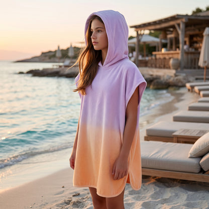 Girls Sunset Fade Hooded Beach Cover-Up Poncho