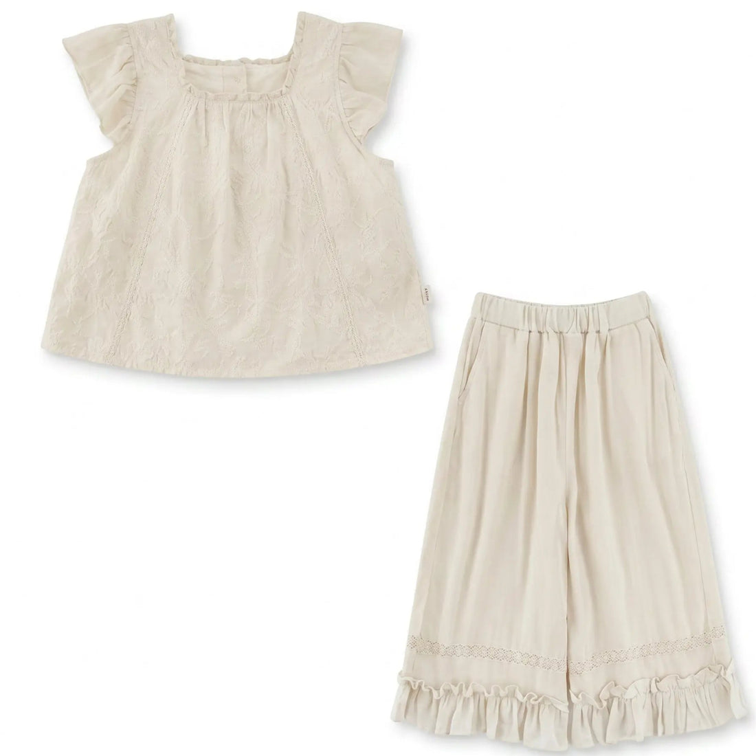 Girls Cream Ruffle Top &amp; Wide-Leg Pants Set Sol Vera