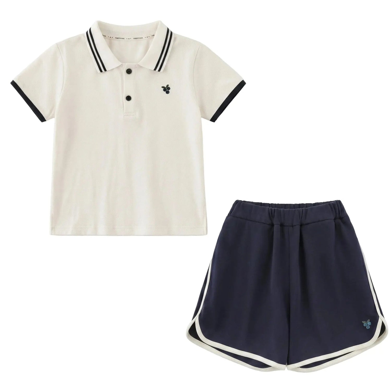 Boys Cream Polo Shirt &amp; Navy Shorts Set Sol Vera
