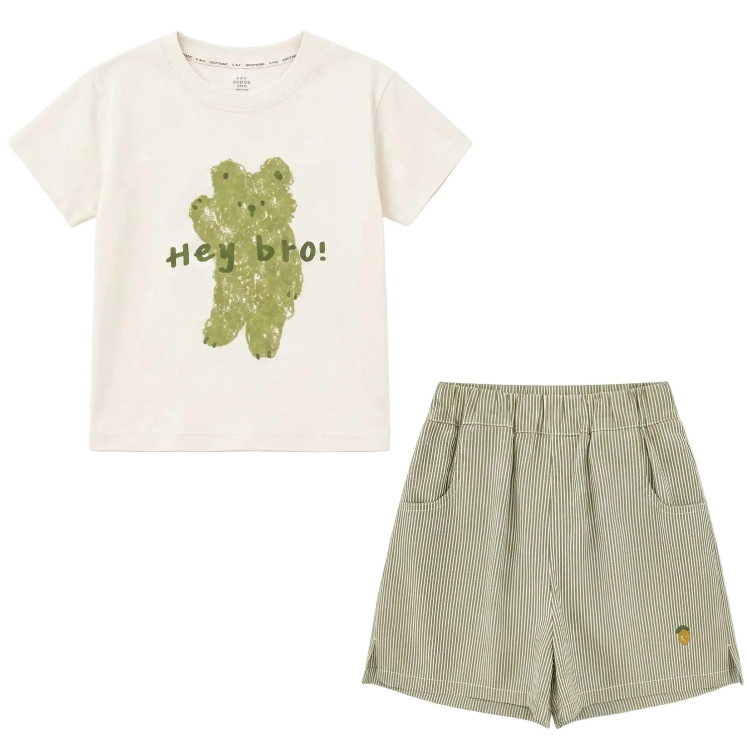 Boys Cream Graphic T-Shirt &amp; Striped Shorts Set Sol Vera