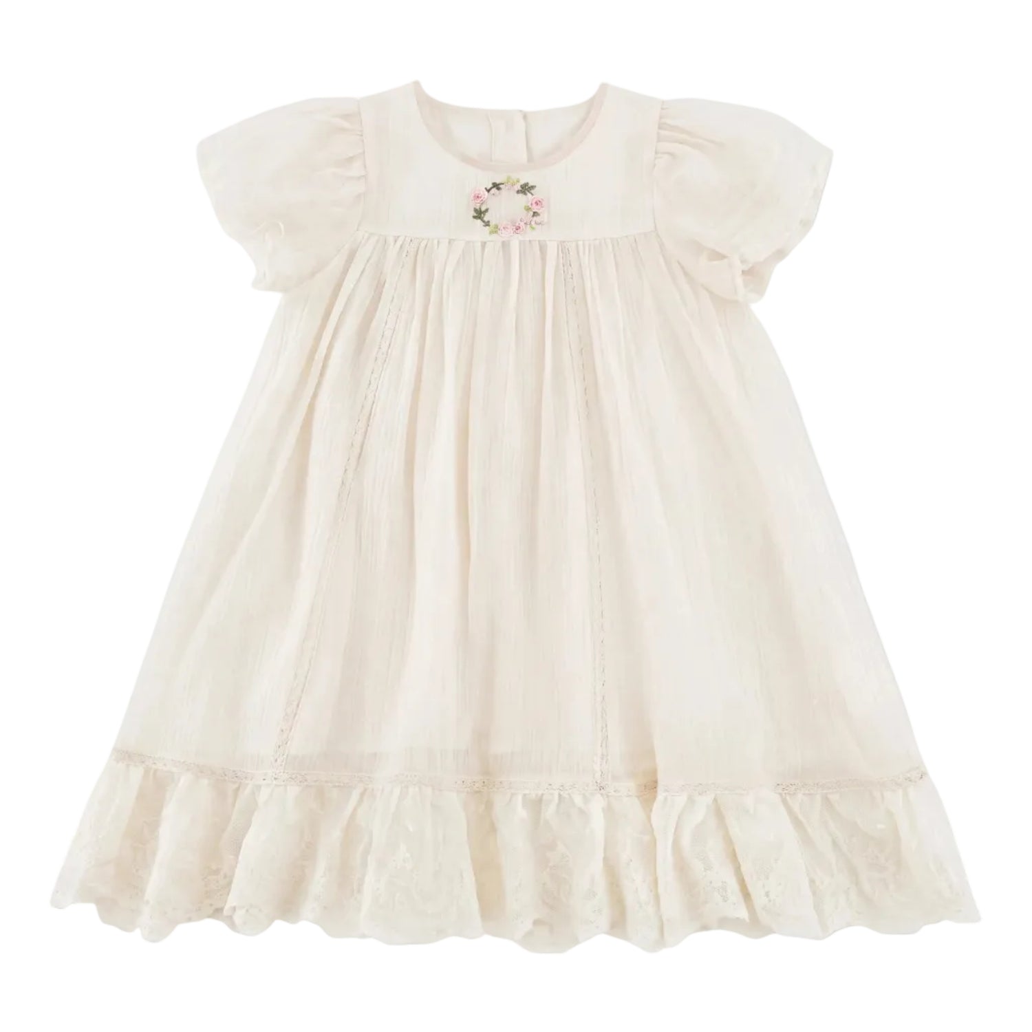 Girls Cream Smocked Dress with Ruffle Hem Sol Vera