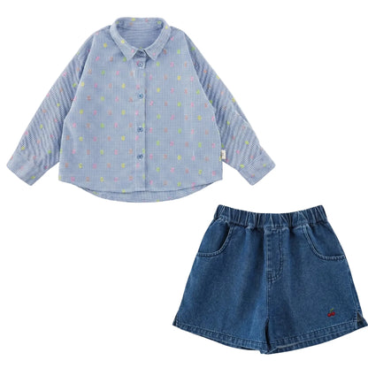 Girls Blue Shirt &amp; Denim Shorts Set Sol Vera