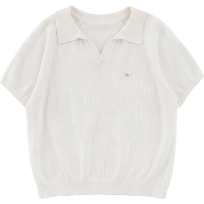 Boys White Knit Polo Shirt Sol Vera