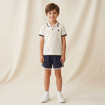 Boys Cream Polo Shirt &amp; Navy Shorts Set Sol Vera
