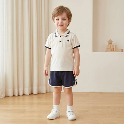 Boys Cream Polo Shirt &amp; Navy Shorts Set Sol Vera