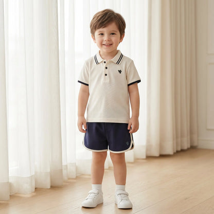 Boys Cream Polo Shirt &amp; Navy Shorts Set Sol Vera